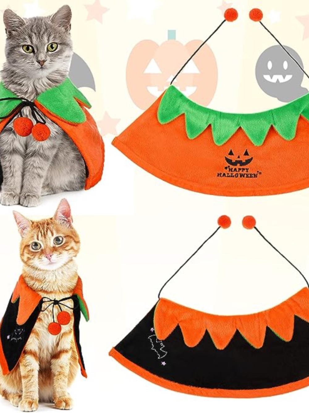 NWT Cat Halloween Pumpkin Costume Reversible Cape